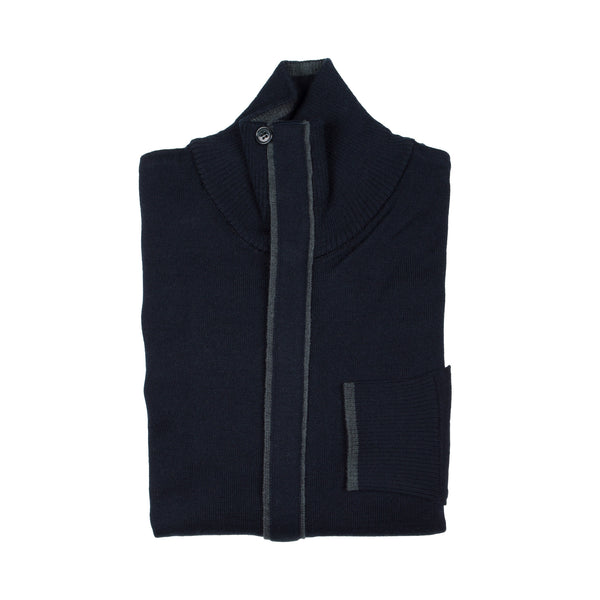 Zip Knit Cardigan - Navy Blue