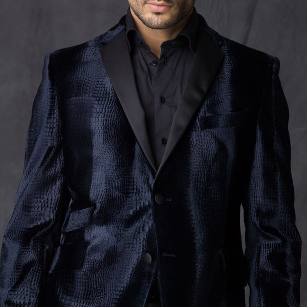 Parker Night Embossed Velvet Blazer - Dark Blue