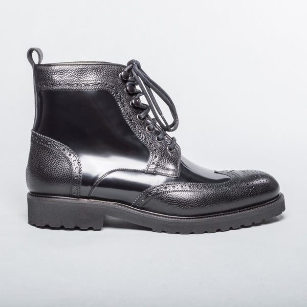 Patent Leather Wingtip Boot - Black