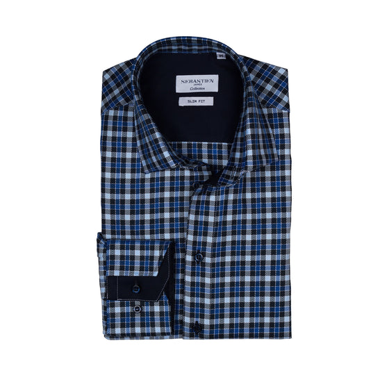 James cotton tailored fit shirt - blue check